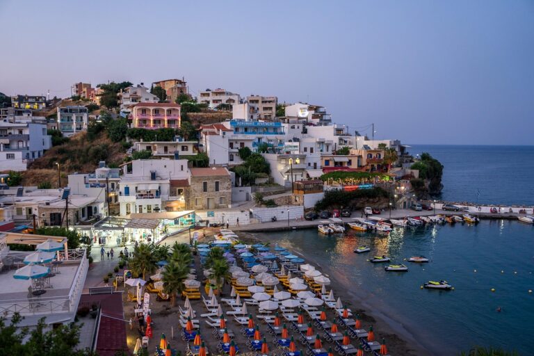 island, sea, crete, destination, greece, port, vacation, tourism, summer vacation, nature, sunset, night, eve, ocean, tavern, bali, bali greece